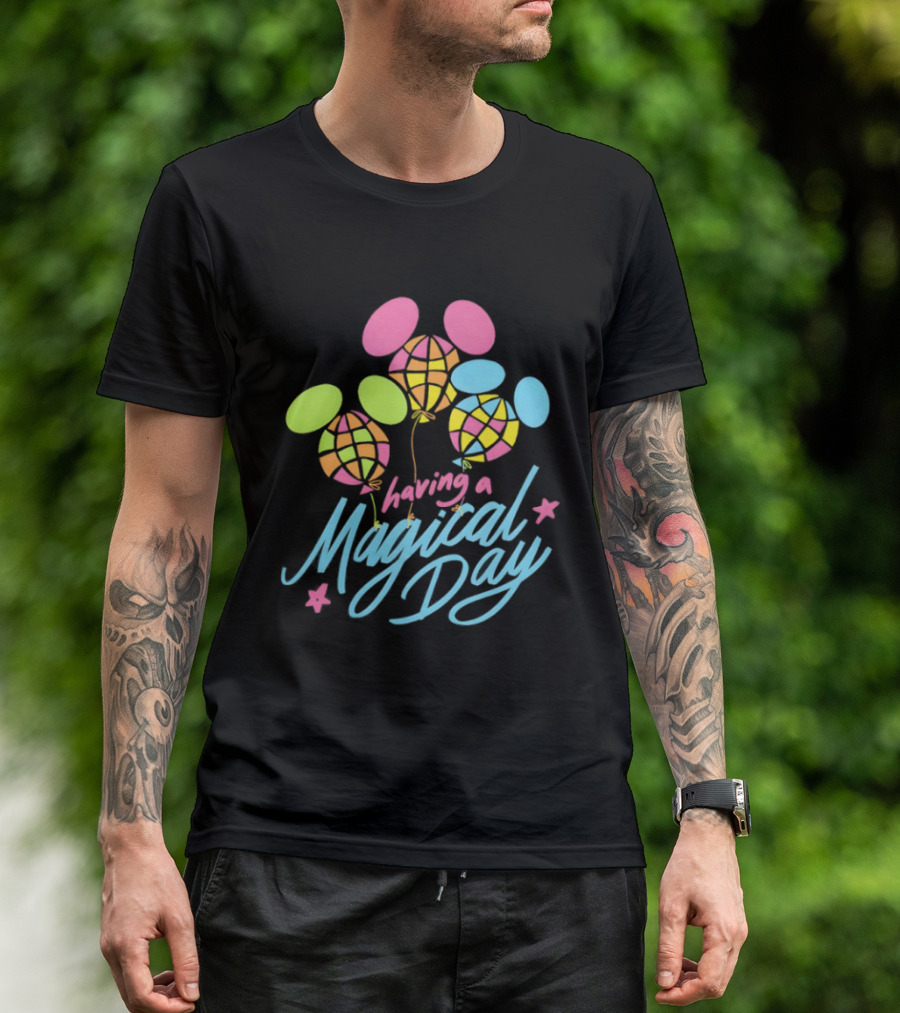 Having A Magical Day Neon Checkered Balloon Bright Colorful Celebration T-Shirt
