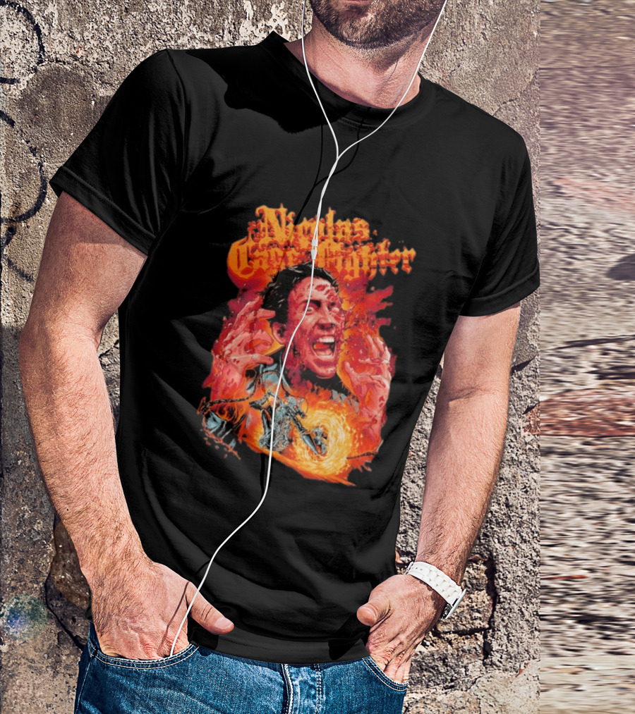 Nicolas Cage Fighter Melting Face Ghost Rider Flame Chain T-Shirt