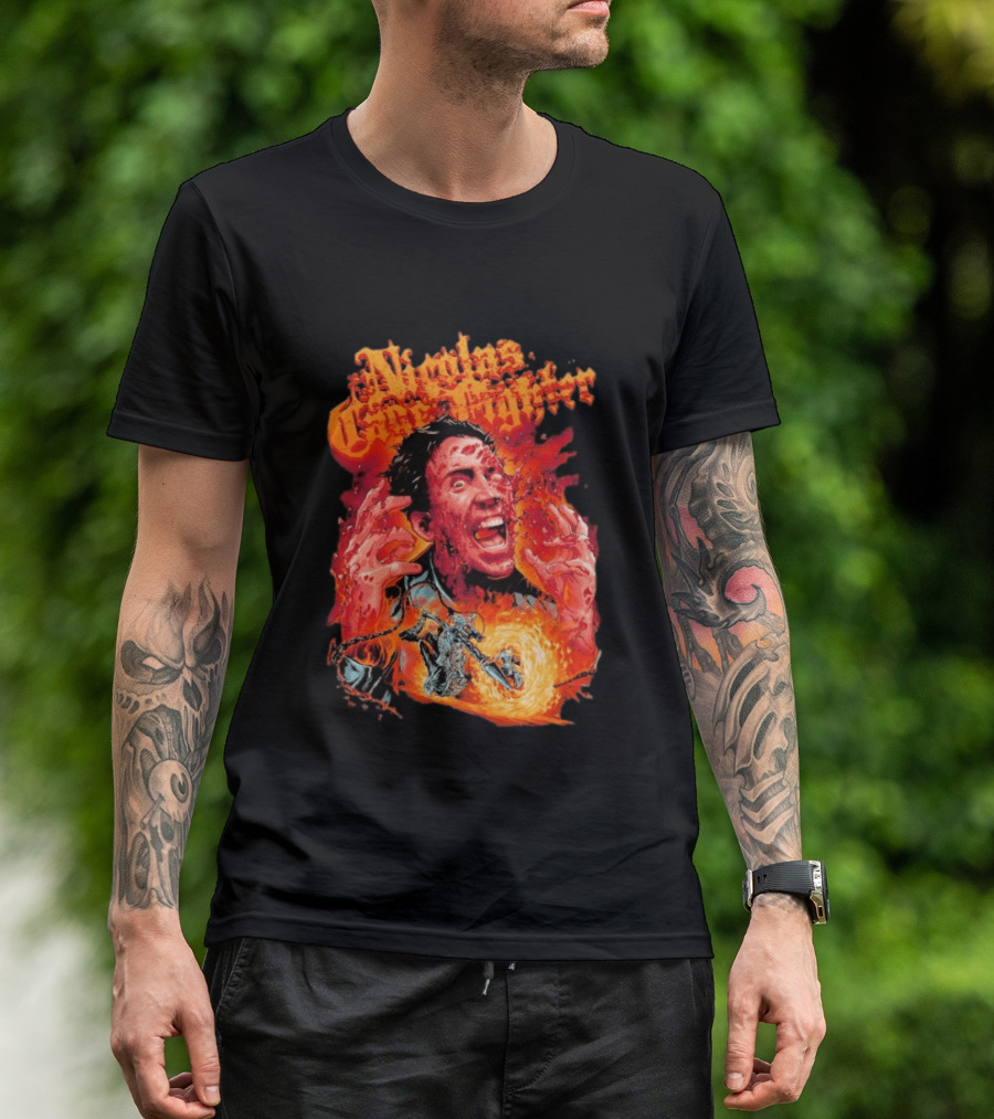 Nicolas Cage Fighter Melting Face Ghost Rider Flame Chain T-Shirt