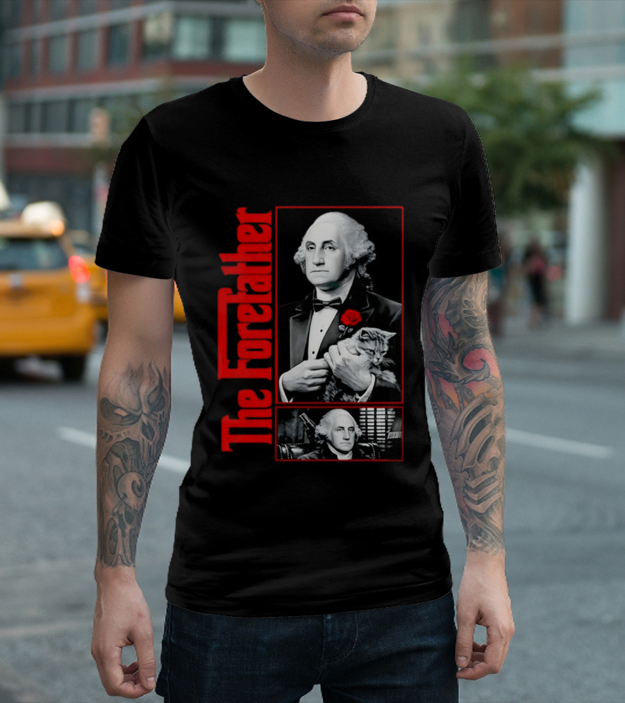 Patriotic George Washington Forefather The American Godfather Cat T-Shirt