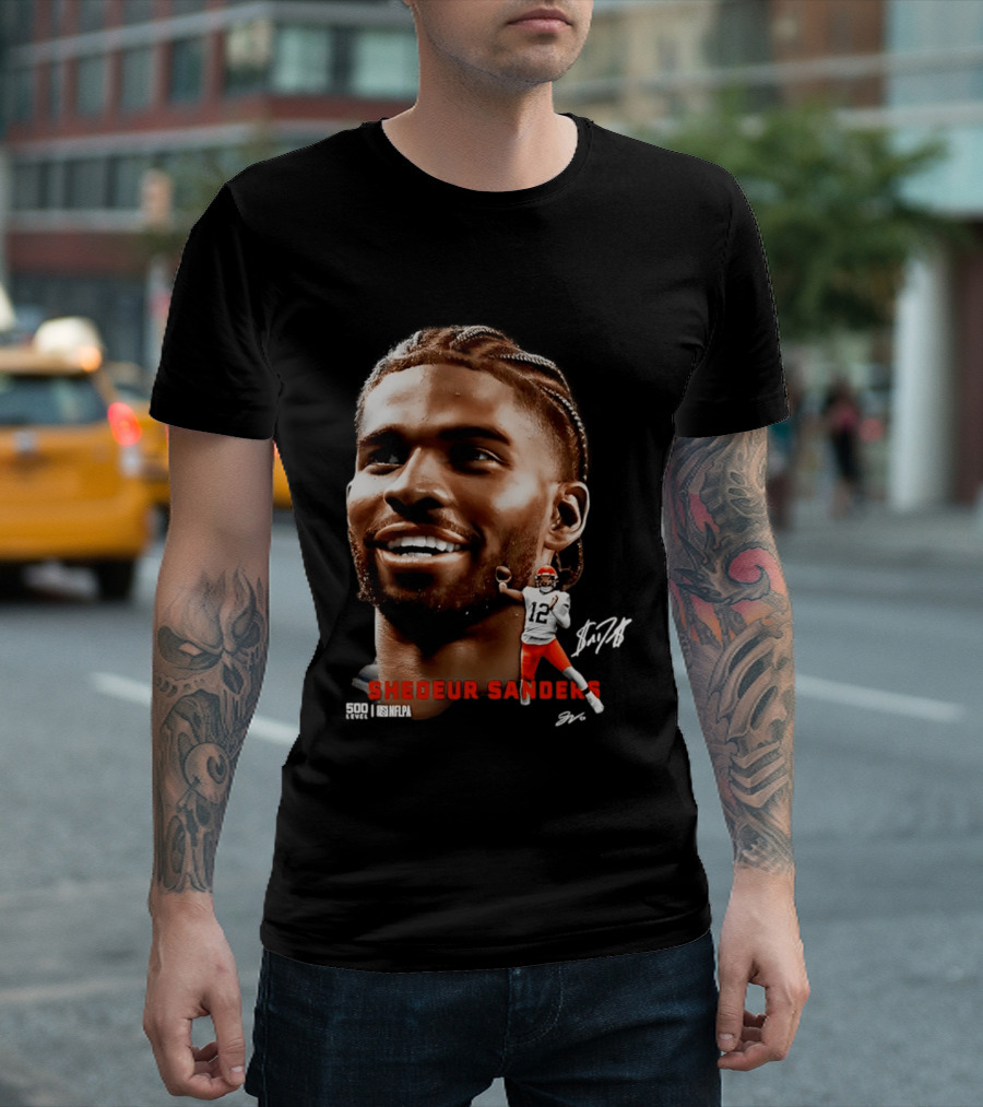 Shedeur Sanders NFLPA 500 Level Dual Autograph Cleveland 12 T-Shirt