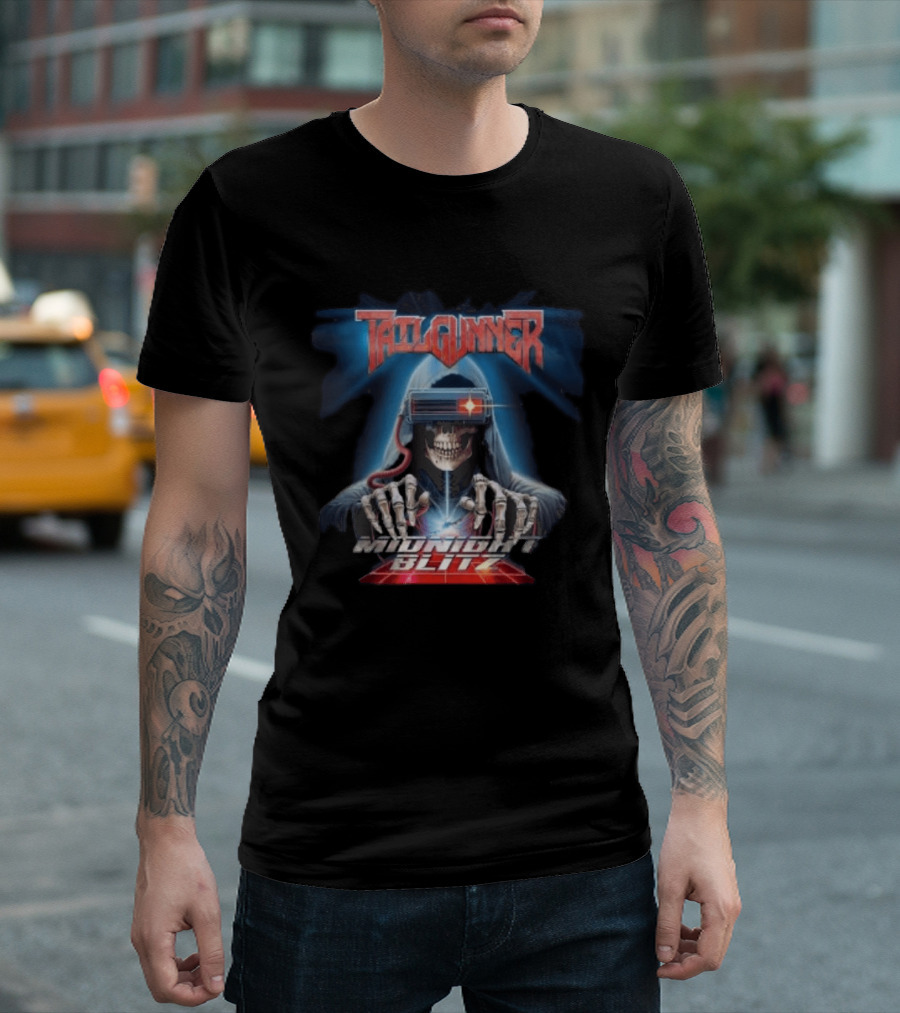 Tailgunner Midnight Blitz Cyber Skeleton Hooded Skull T-Shirt