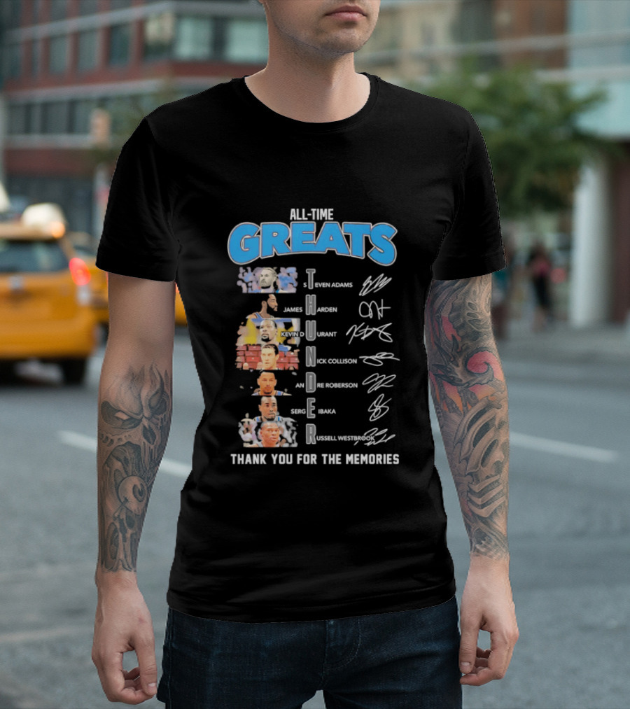 All Time Greats Oklahoma City Thunder Players Signatures Thank You For The Memories T-Shirt