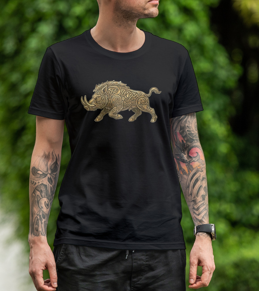 Celtic Boar Norse Mythology Symbolic Artwork With Intricate Knotwork T-Shirt