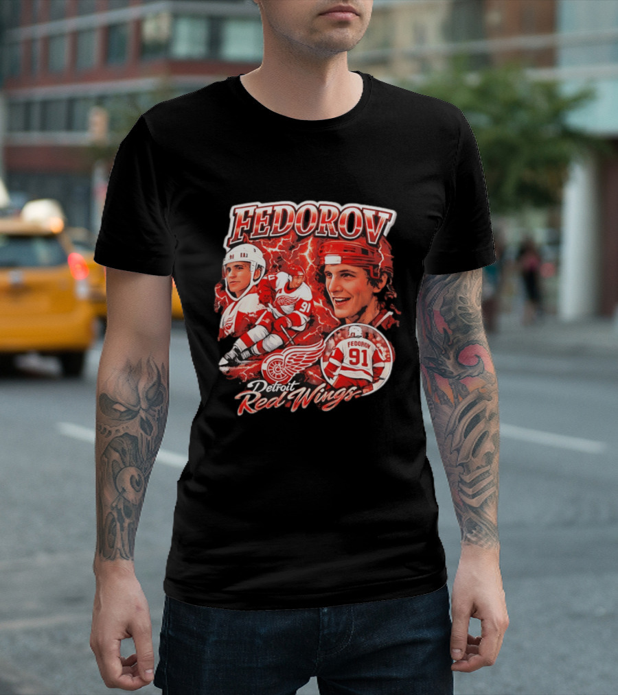Fedorov 91 Detroit Red Wings Vintage Hockey Hero T-Shirt