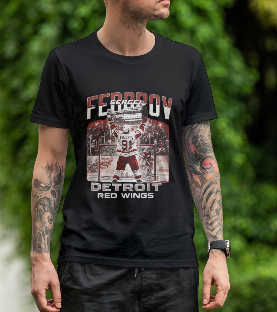 Sergei Fedorov 91 Detroit Red Wings Stanley Cup Victory Celebration T-Shirt