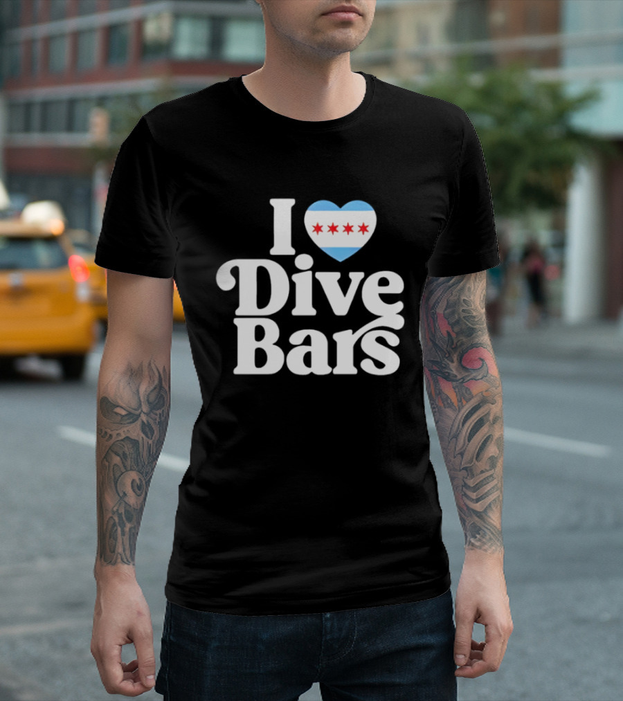 I Love Dive Bars Chicago Flag Heart T-Shirt