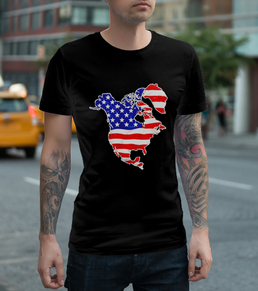 North America US Flag Continent Map Stars And Stripes T-Shirt