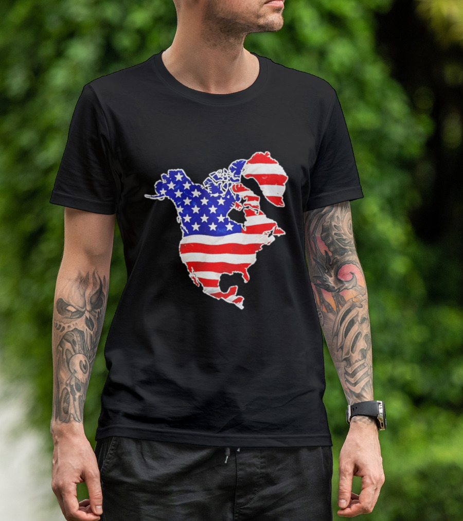 North America US Flag Continent Map Stars And Stripes T-Shirt