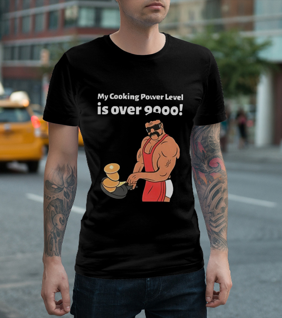 My Cooking Power Level Is Over 9000 Muscle Chef In Red Apron T-Shirt