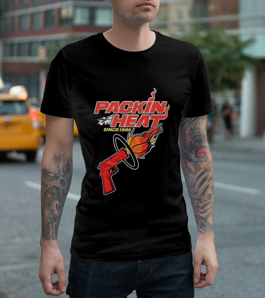 Packin Heat Since 1986 Flaming Basketball And Gun T-Shirt