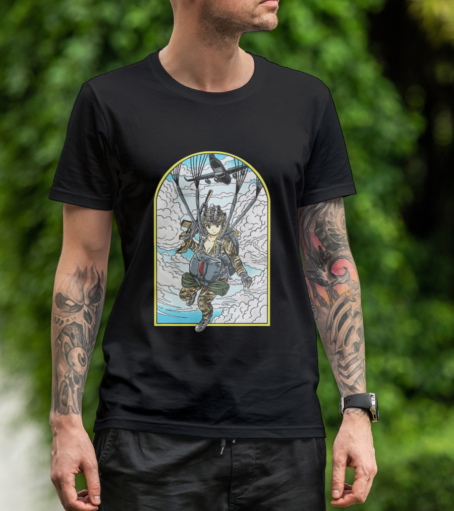 Sky Waifu Anime Paratrooper With Clouds And Plane T-Shirt