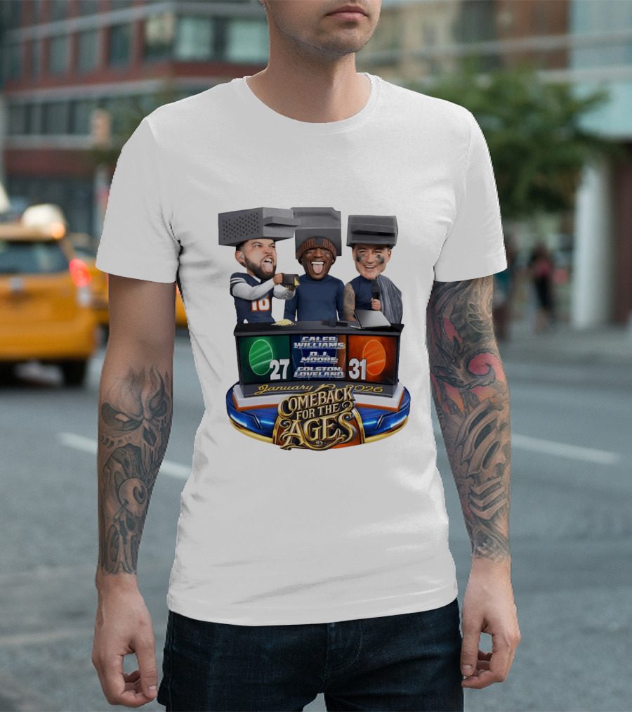 January 2026 Caleb Williams Colston Loveland DJ Moore Cheese Grater Caricature Comeback For The Ages T-Shirt