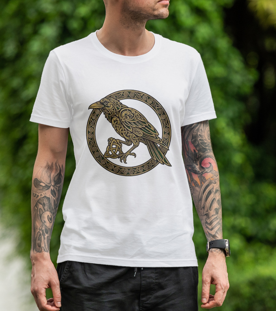 Celtic Raven Knot Northern Mythology Symbol With Intricate Viking T-Shirt