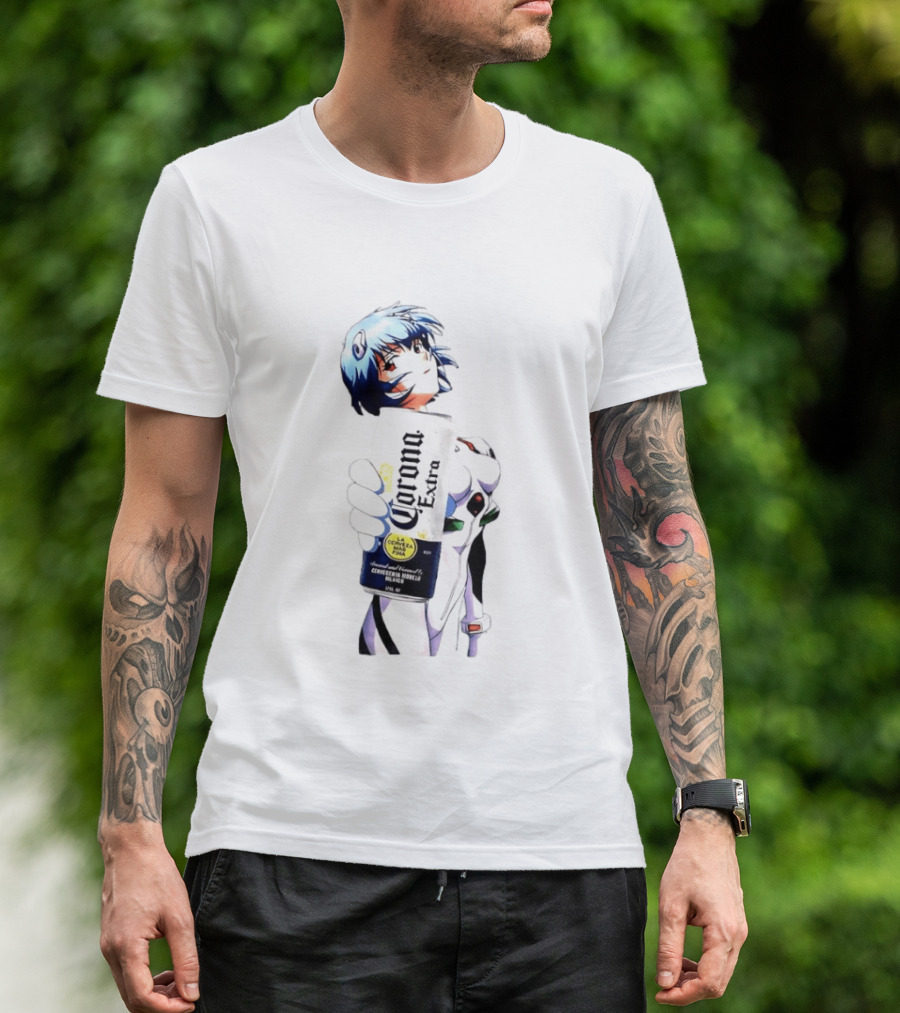 Evangelion Rei Ayanami Holding Corona Extra Beer Can Image T-Shirt