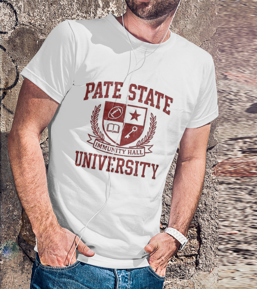 Pate State University Immunity Hall Laurel Wreath Shield Football Star Book Key T-Shirt
