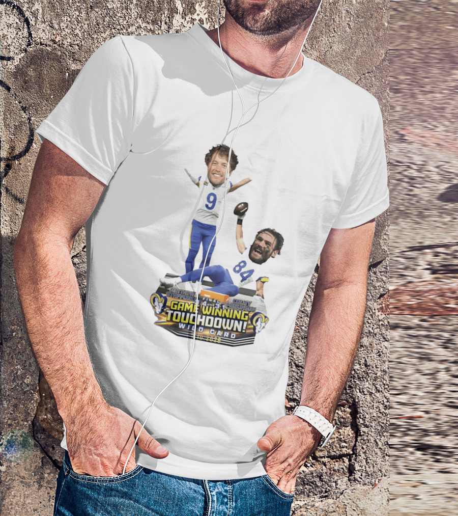 Matthew Stafford Colby Parkinson Los Angeles Rams Game Winning Touchdown Wild Card Caricature 2023 T-Shirt