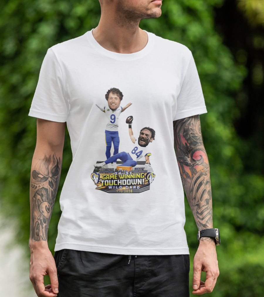 Matthew Stafford Colby Parkinson Los Angeles Rams Game Winning Touchdown Wild Card Caricature 2023 T-Shirt