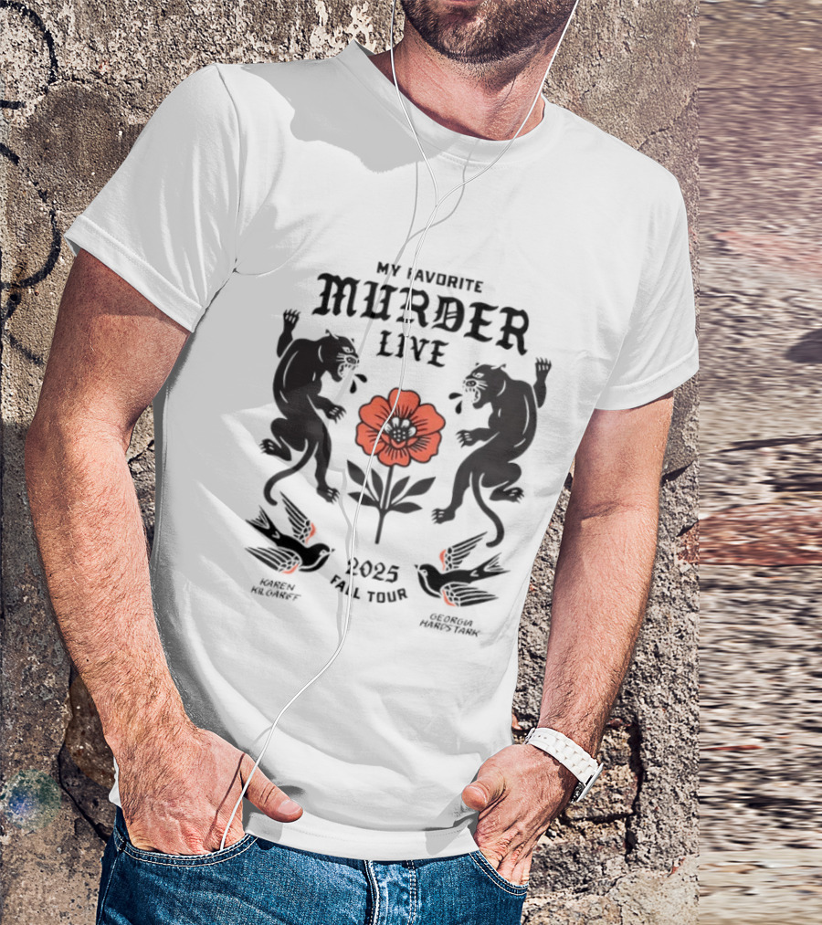 2025 My Favorite Murder Live Fall Tour Event With Floral And Panther Motif T-Shirt