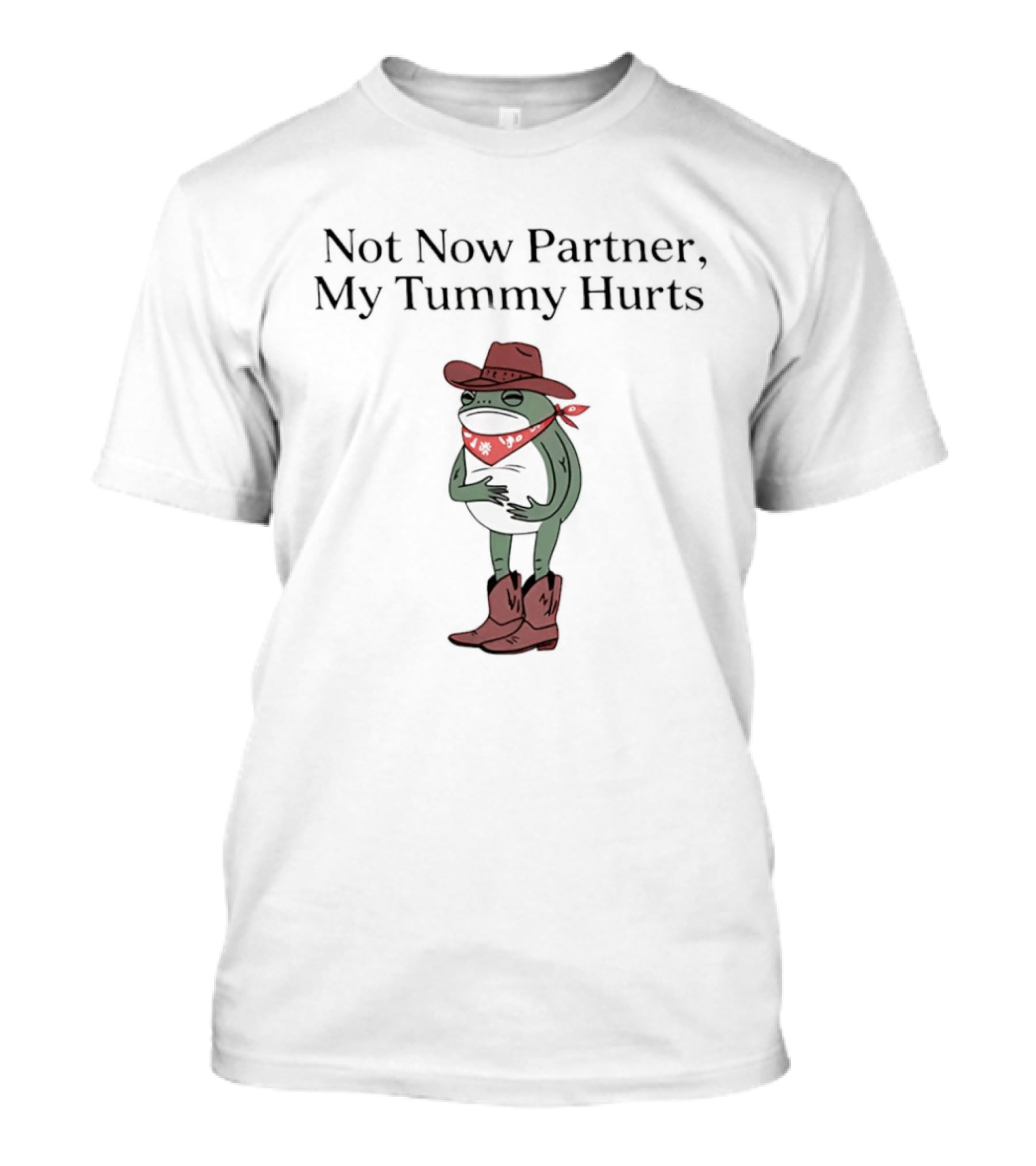 Not Now Partner My Tummy Hurts Cowboy Frog Red Bandana Hat Boots T-Shirt