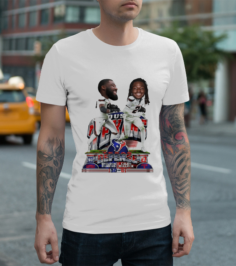 Houston Texans Defense Sheldon Rankins Calen Bullock Wild Card Gamebreaker Caricature T-Shirt