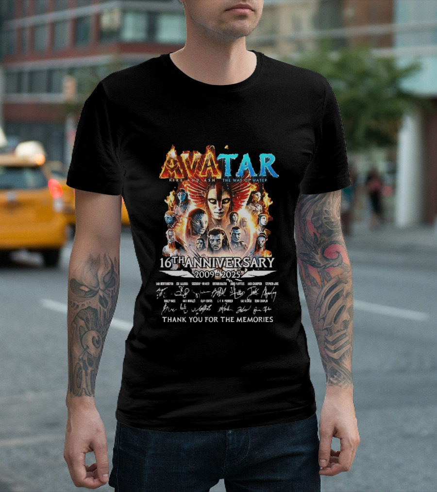 Avatar Fire And Ash The Way Of Water 16th Anniversary 2009 2025 Thank You For The Memories T-Shirt