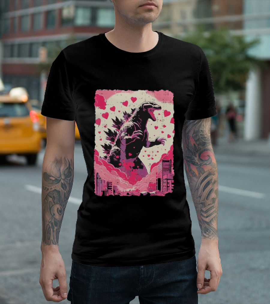Valentines Day Love Japanese Kaiju Monster With Hearts For Men Women T-Shirt
