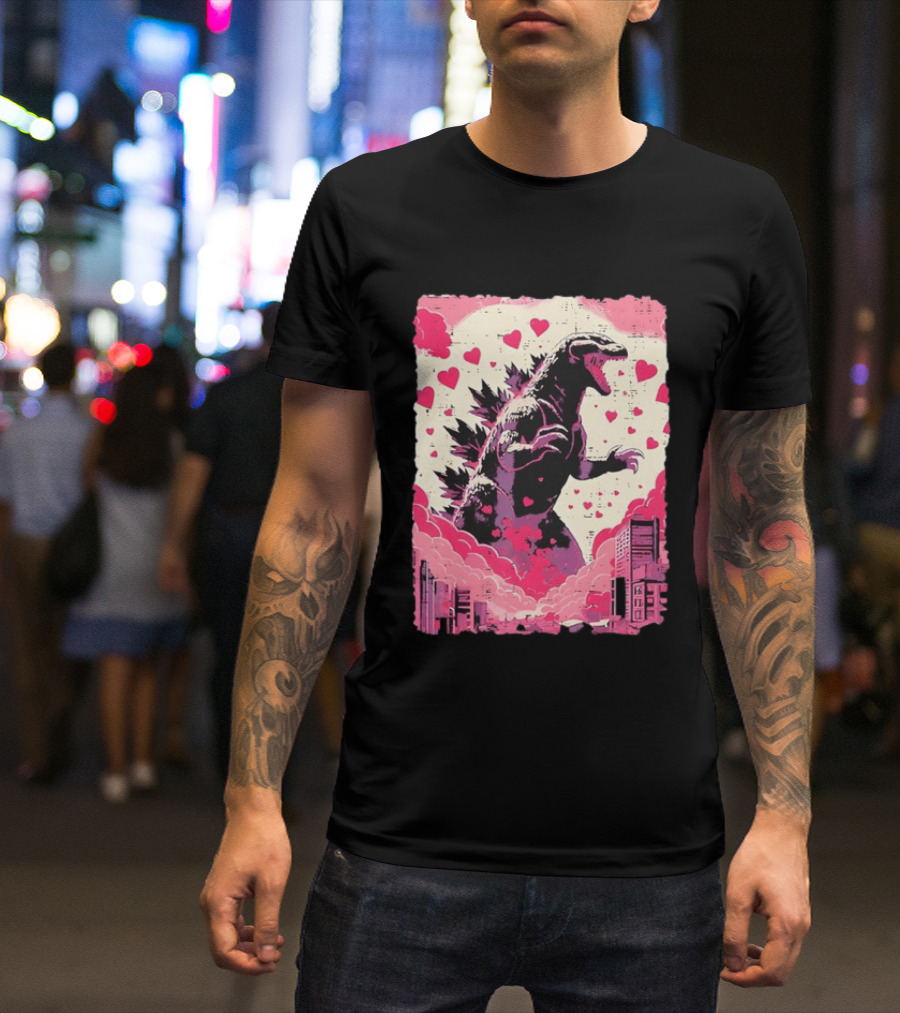 Valentines Day Love Japanese Kaiju Monster With Hearts For Men Women T-Shirt