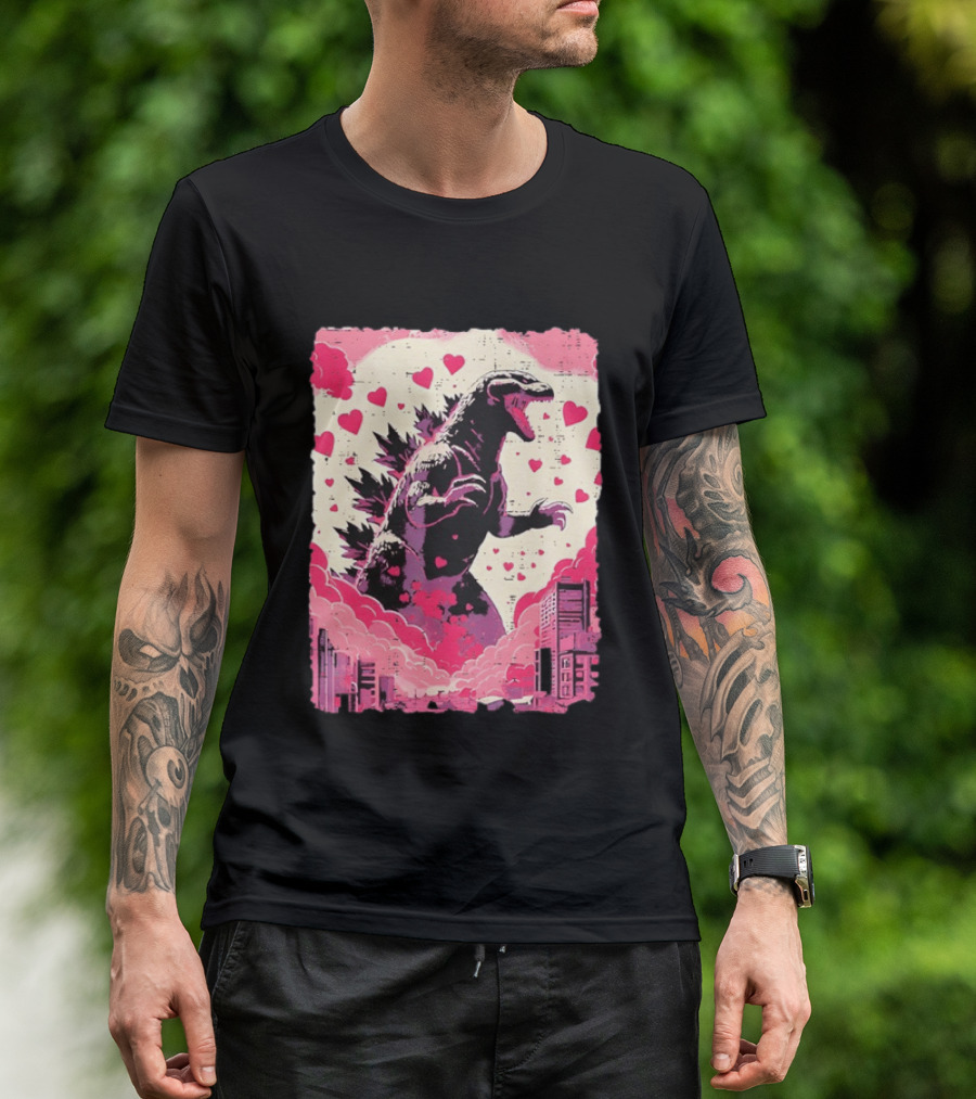 Valentines Day Love Japanese Kaiju Monster With Hearts For Men Women T-Shirt