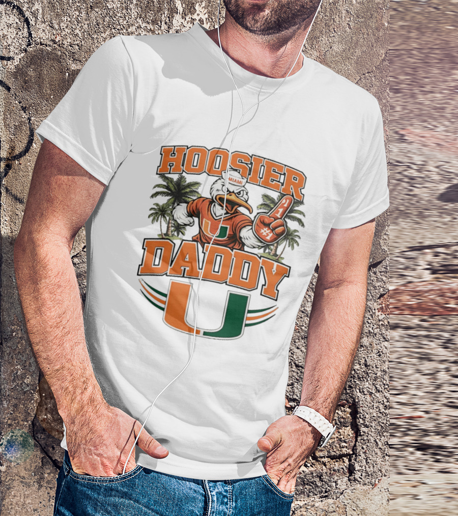 Miami Hurricanes Hoosier Daddy Sebastian The Ibis Number One Fan Palm Trees T-Shirt