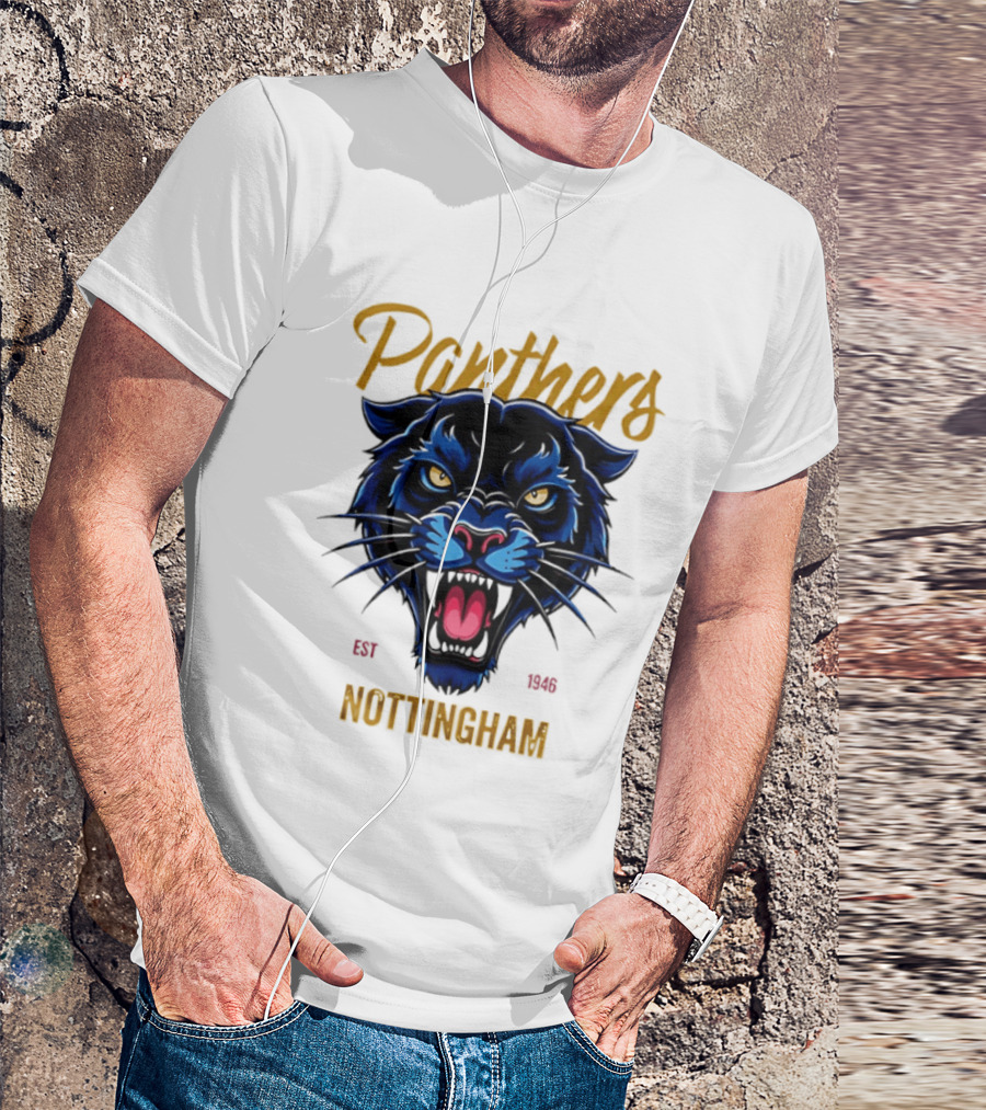 Panthers Nottingham Est 1946 Fierce Blue Panther Face Sports Team T-Shirt