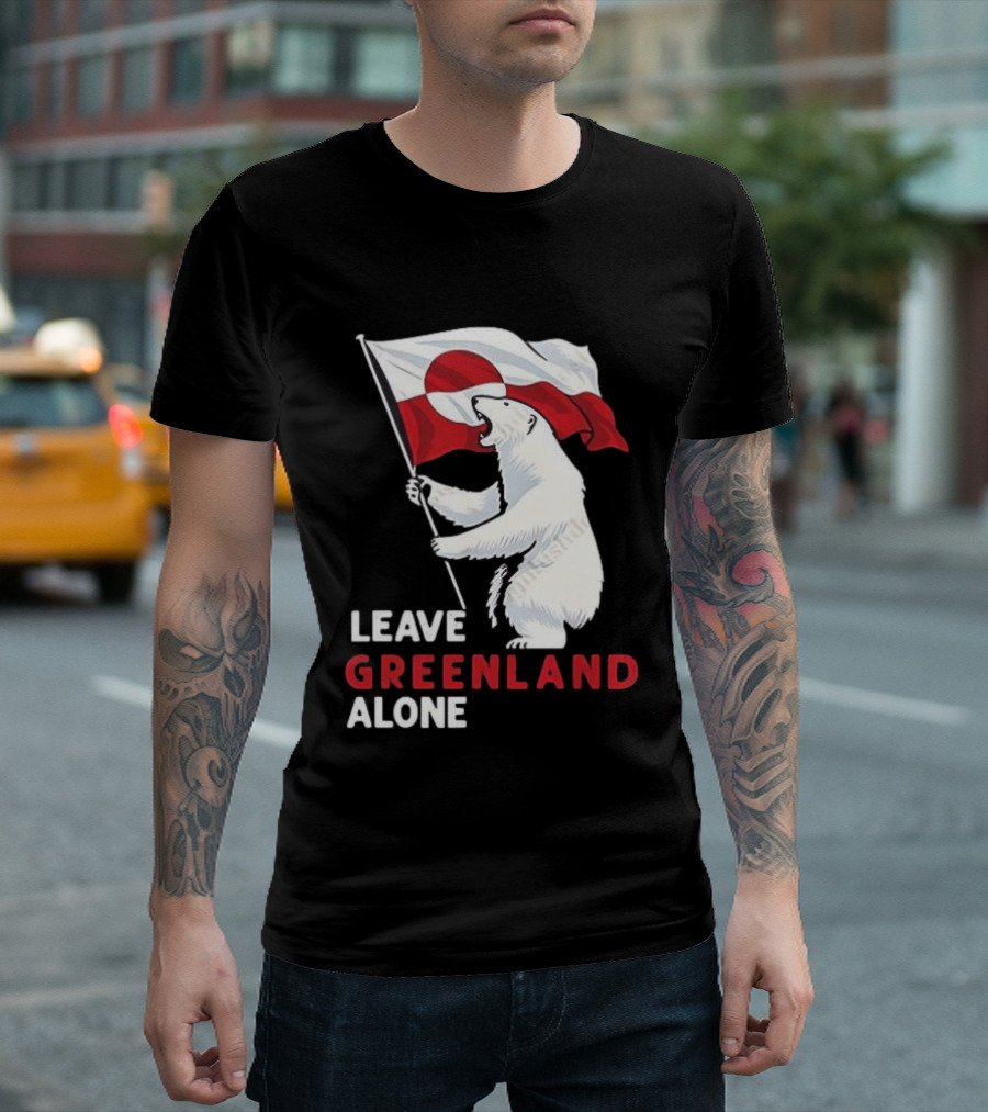 Leave Greenland Alone Polar Bear Holding Flag T-Shirt