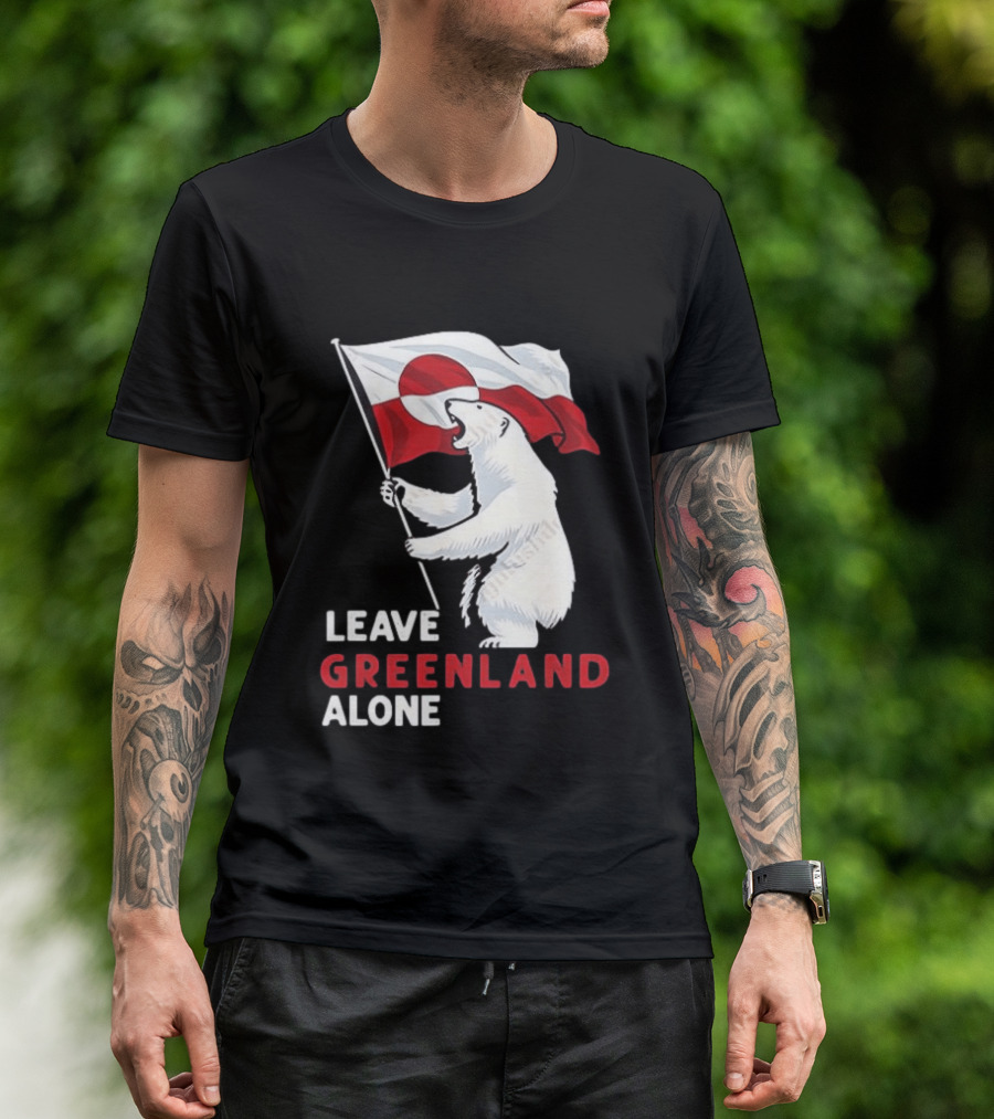 Leave Greenland Alone Polar Bear Holding Flag T-Shirt