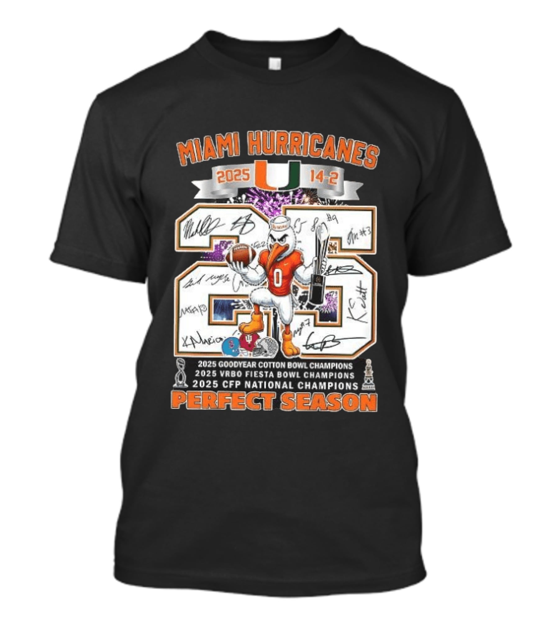 Miami Hurricanes 2025 Perfect Season Cotton Fiesta Bowl CFP Champions T-Shirt