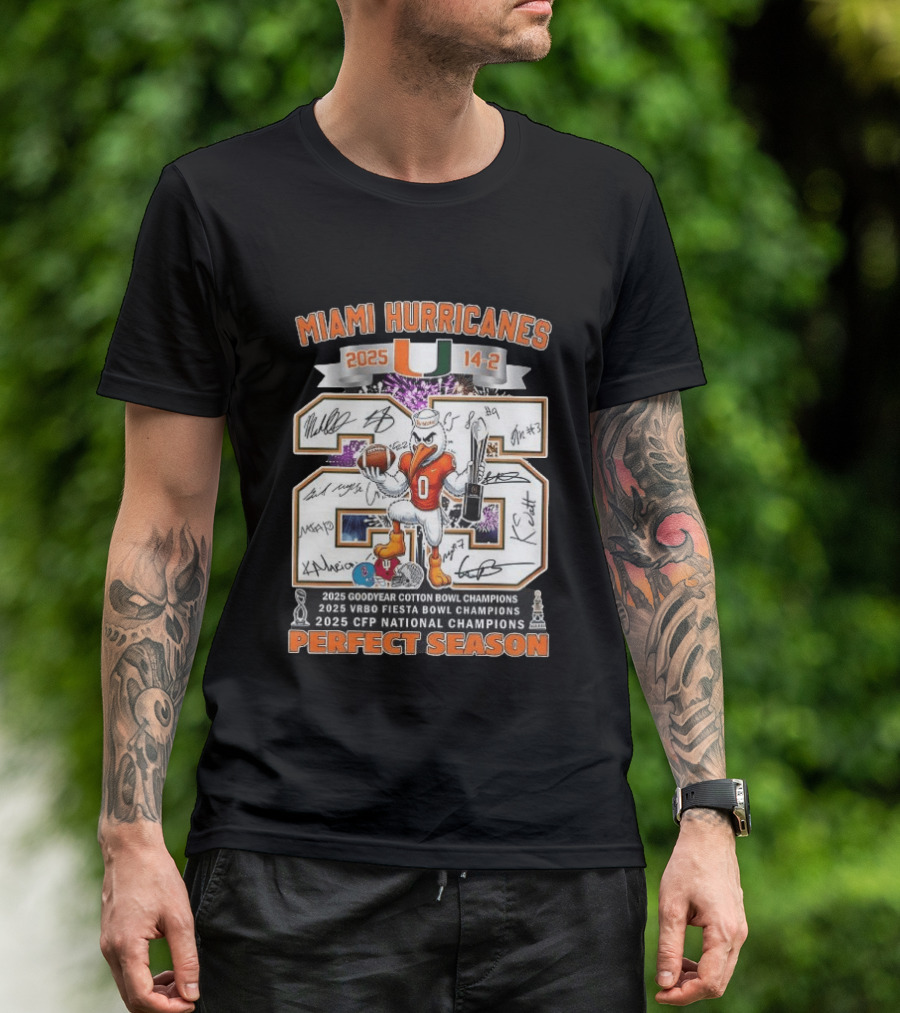 Miami Hurricanes 2025 Perfect Season Cotton Fiesta Bowl CFP Champions T-Shirt