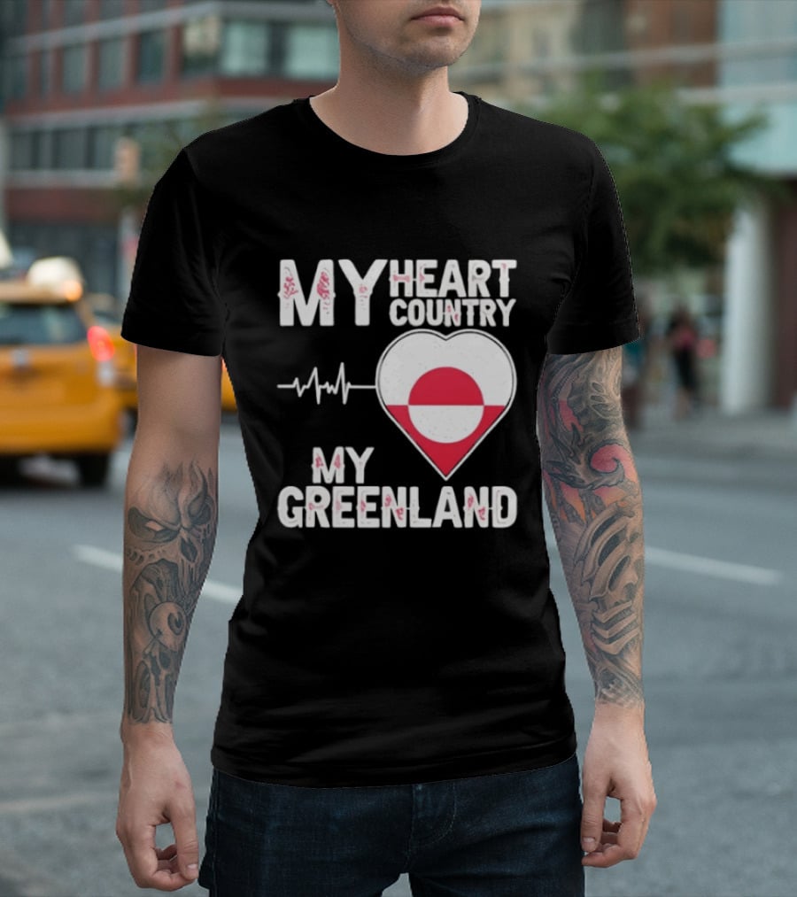 My Heart Country Heartbeat My Greenland Flag Love T-Shirt