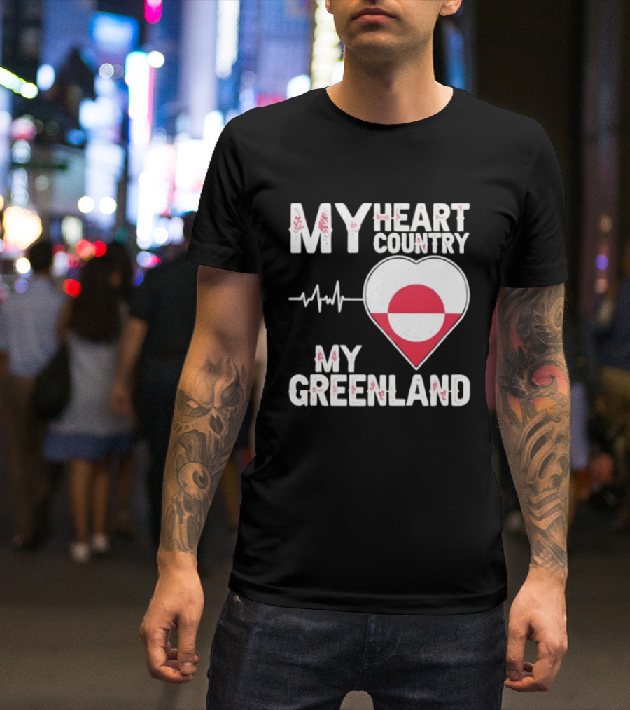 My Heart Country Heartbeat My Greenland Flag Love T-Shirt