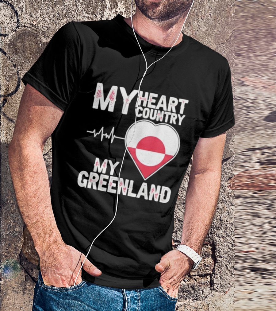 My Heart Country Heartbeat My Greenland Flag Love T-Shirt