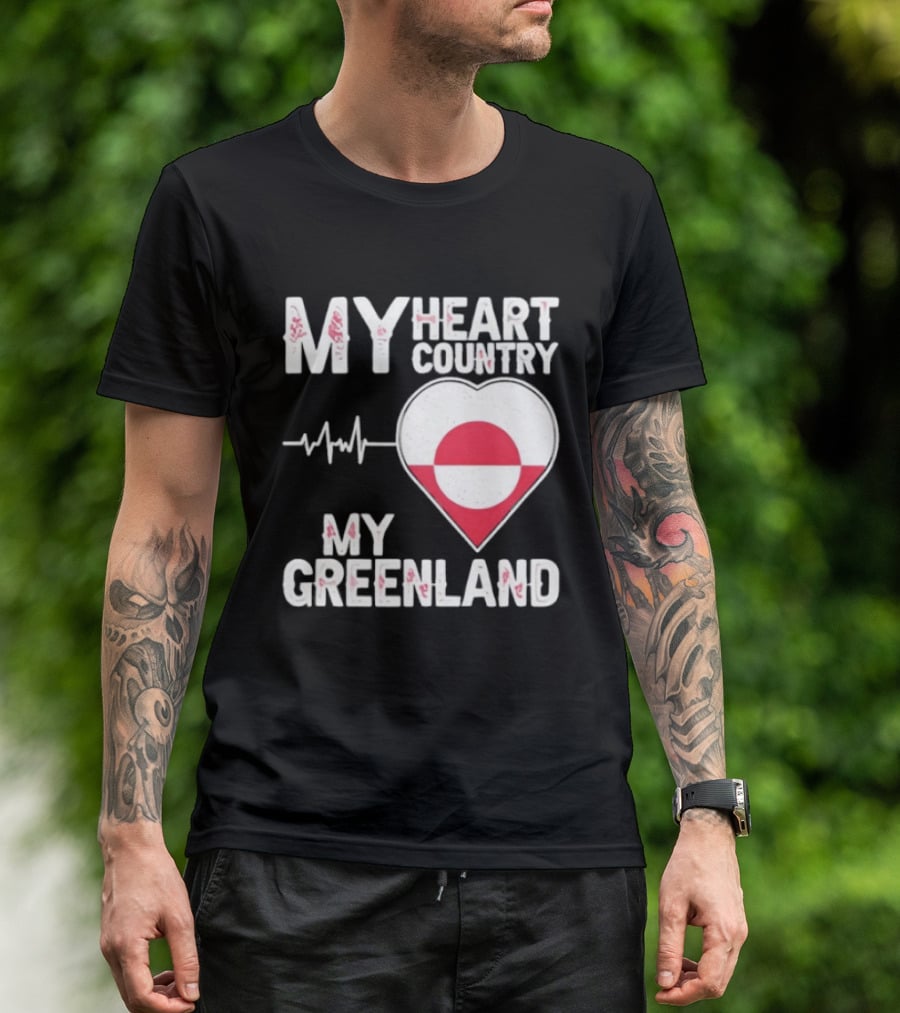 My Heart Country Heartbeat My Greenland Flag Love T-Shirt