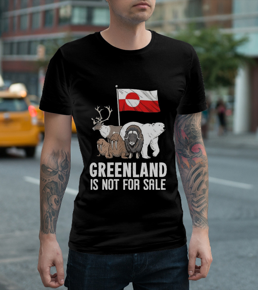 Greenland Wildlife And Flag With Reindeer Walrus Polar Bear Boasting Local Pride T-Shirt