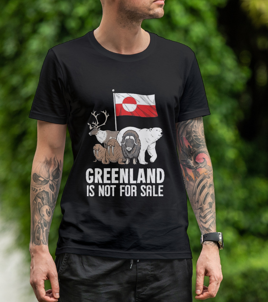 Greenland Wildlife And Flag With Reindeer Walrus Polar Bear Boasting Local Pride T-Shirt
