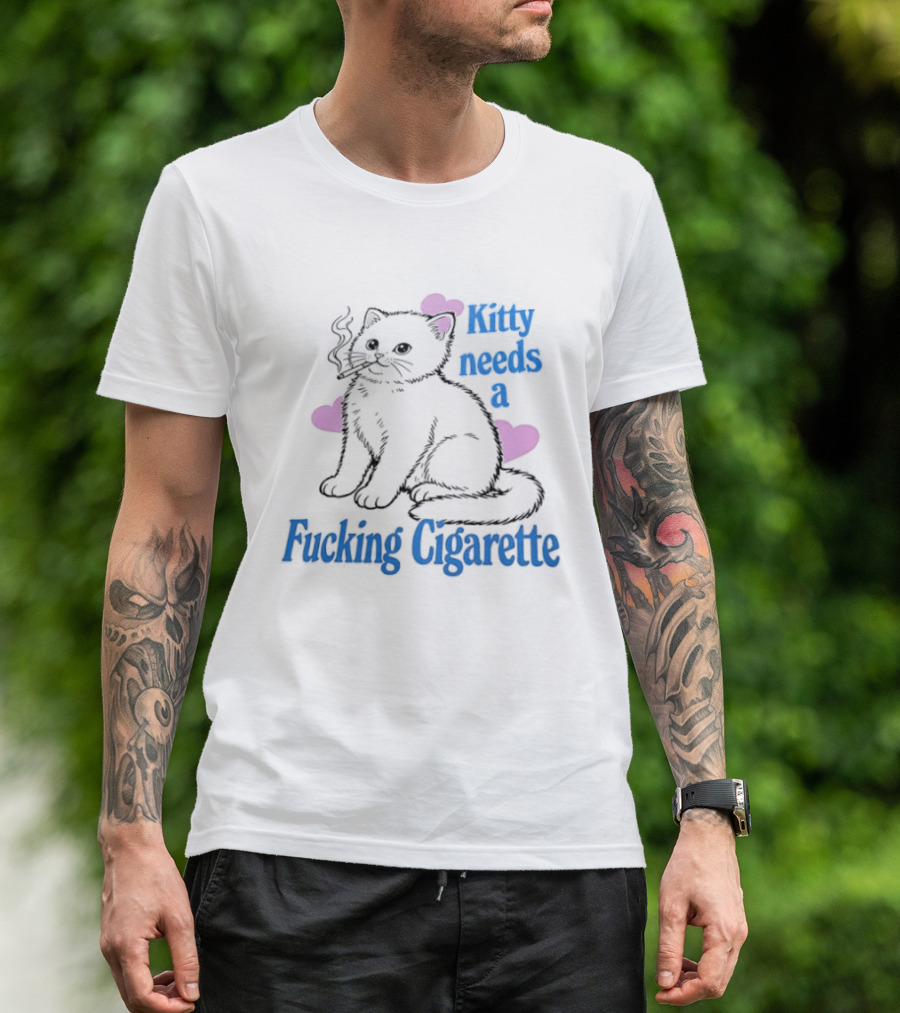 Kitty Needs A Fucking Cigarette Smoke Cloud Comic T-Shirt