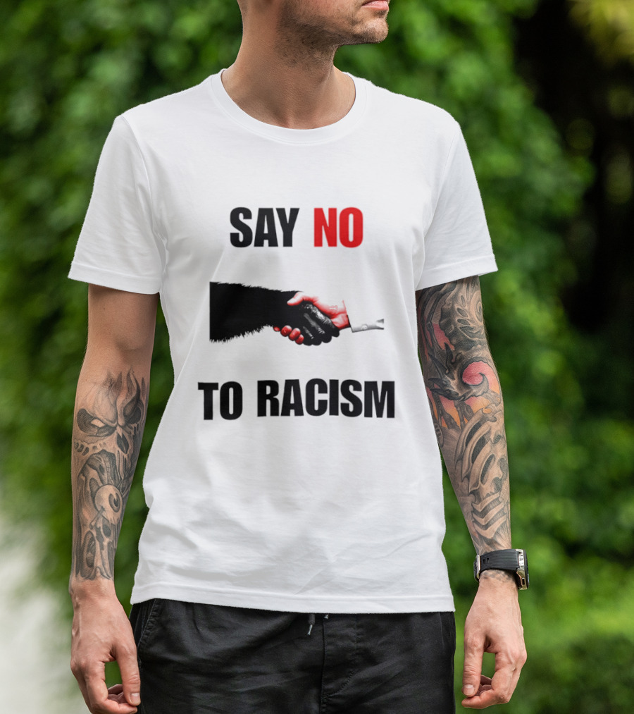 Say No To Racism Bigfoot Human Handshake Equality Message T-Shirt