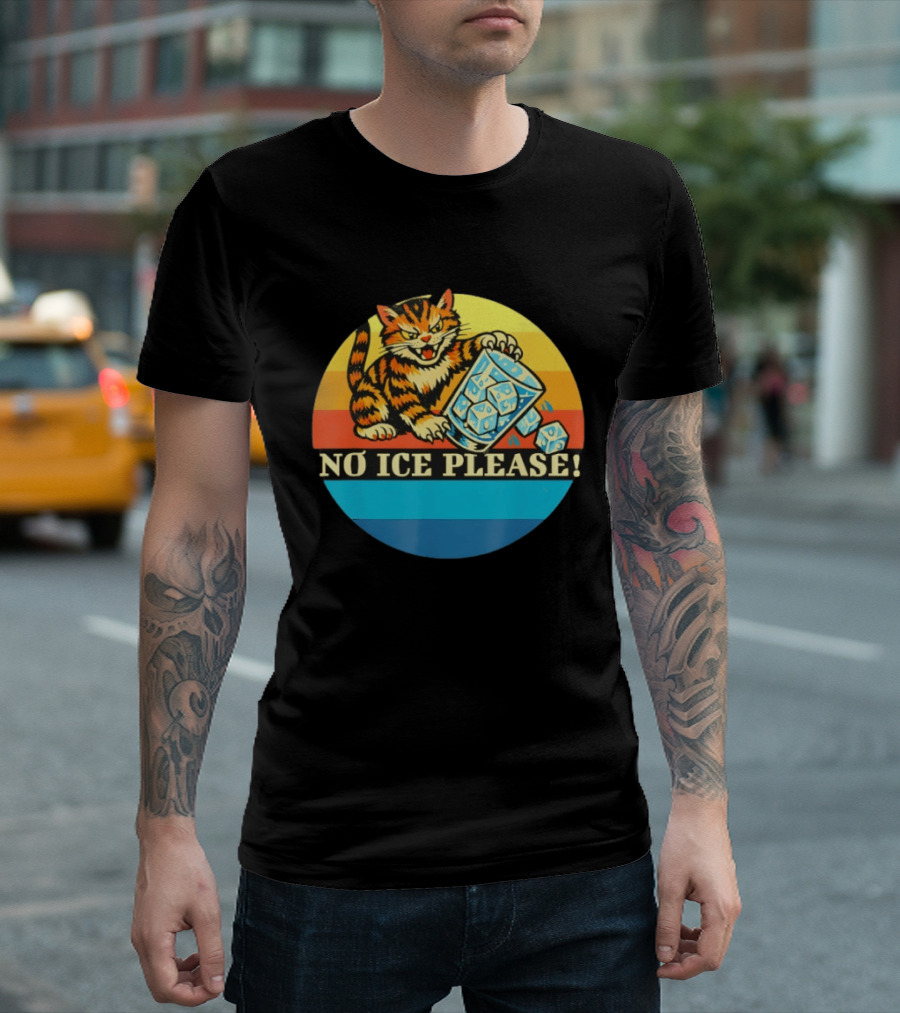 No Ice Please Cat Cartoon Rainbow Stripes T-Shirt