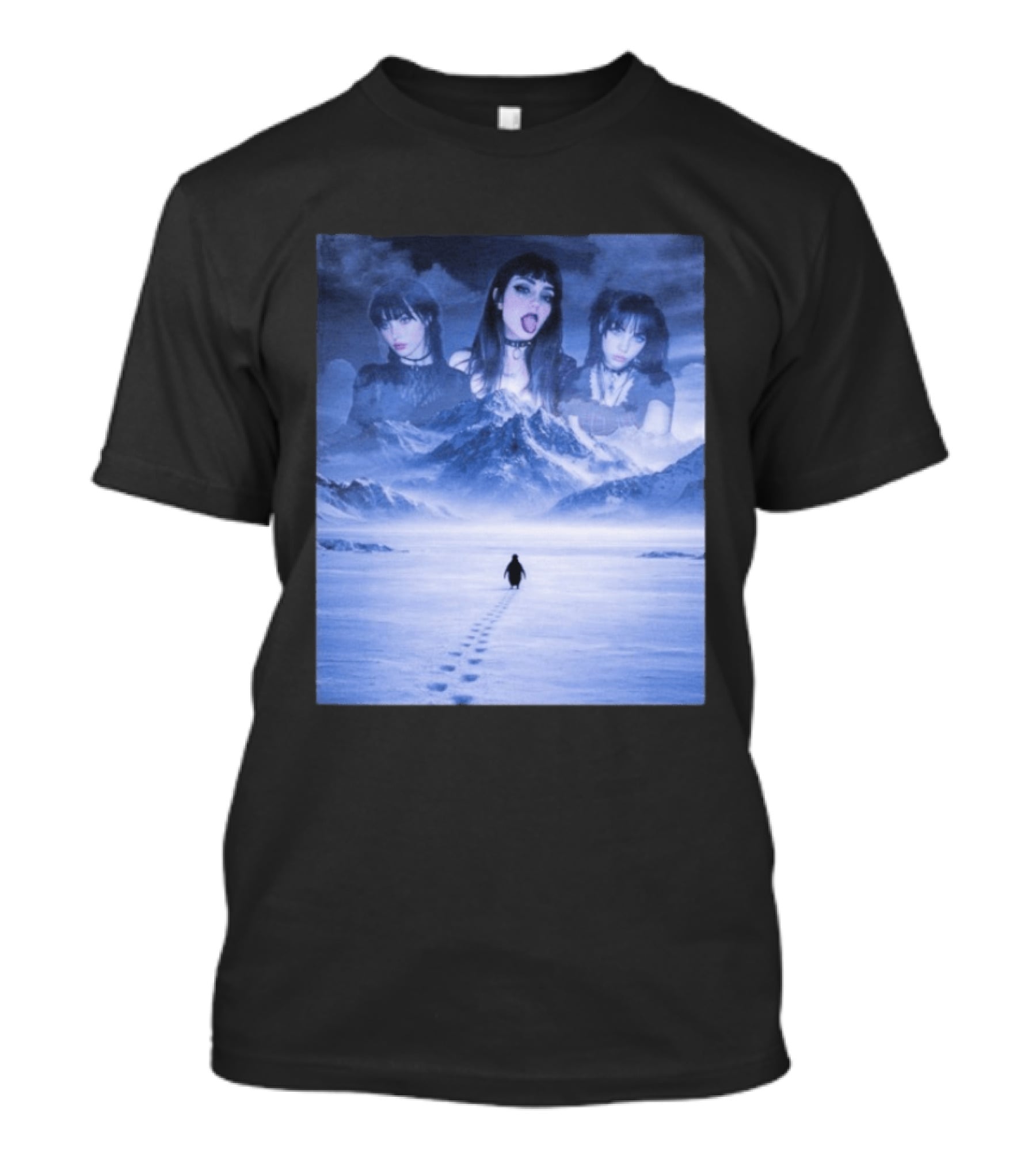 Nihilist Penguin Goth Girls Dark Winter Mountain Scene T-Shirt