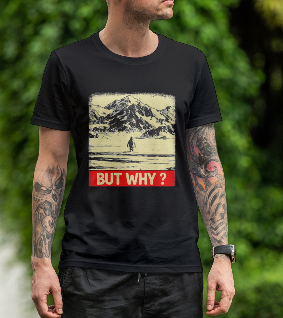 Penguin Meme But Why Mountains Winter Scene T-Shirt