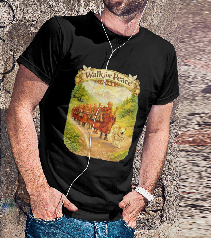 Walk For Peace Aloka Monks With Dog In Nature Trail T-Shirt