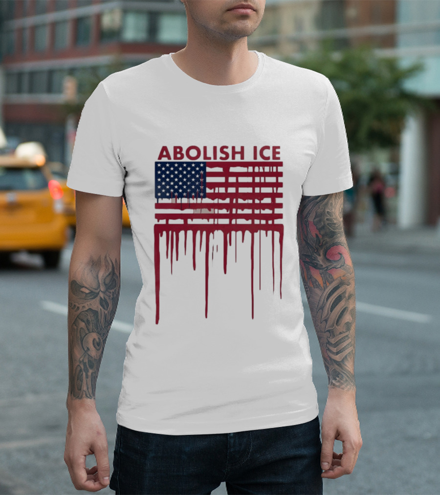 Abolish ICE Dripping American Flag Blood Effect T-Shirt