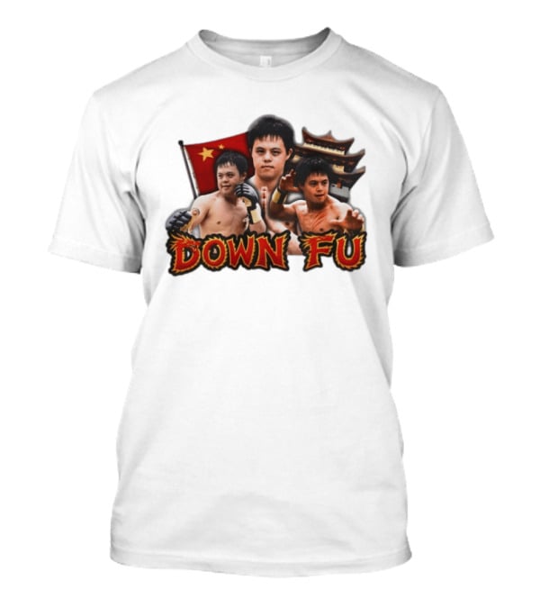 Down Fu Martial Arts Style With Fighters And Chinese Pagoda T-Shirt