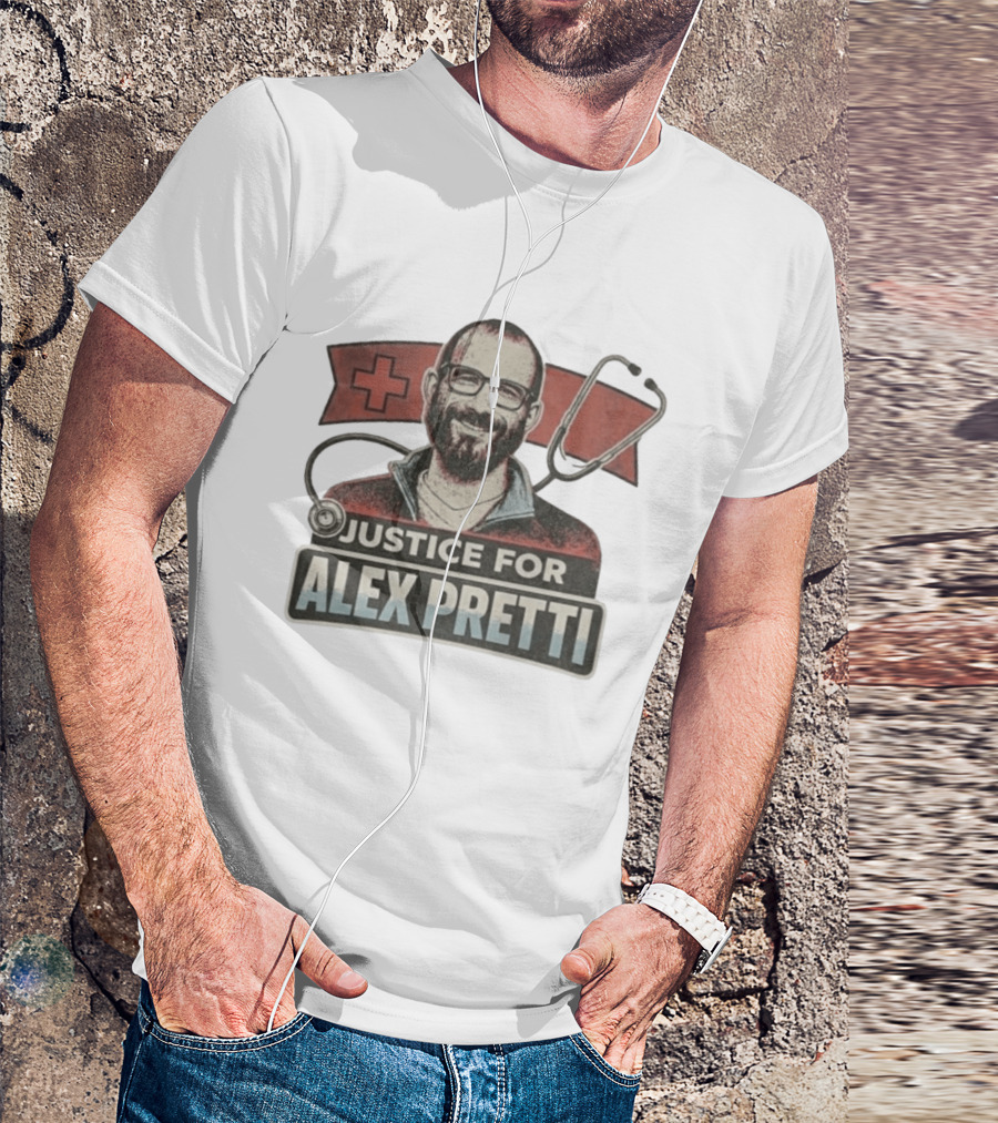 Justice For Alex Pretti Minneapolis ICU Nurse Memorial Red Cross Stethoscope T-Shirt